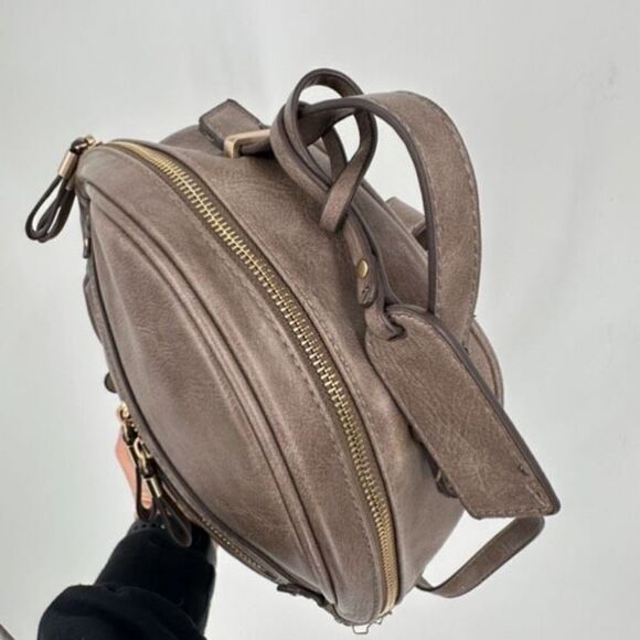 Sole Society Women's Brown Gray Faux Leather Lined Adjustable Mini Backpack Bag - Picture 11 of 13